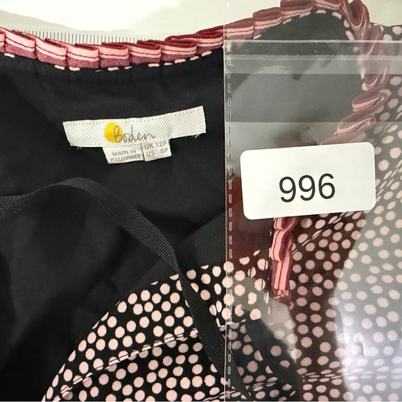 Boden Black and Pink Polka Dots and Striped Ruffle Hem Dress size by 8P - Picture 6 of 6